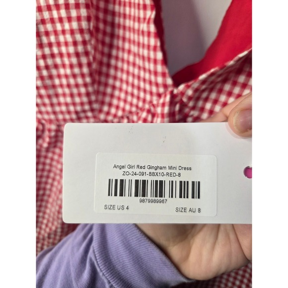 Beginning Boutique Angel Girl Red Gingham Mini Dress Tie Shoulder US 4 NEW - Picture 4 of 5